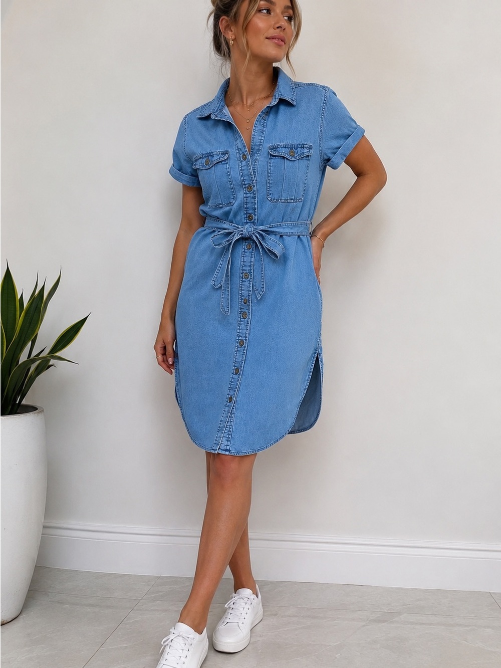 Lucky Brand Women’s Chambray Shirt Dress – XS – Button Front Casual